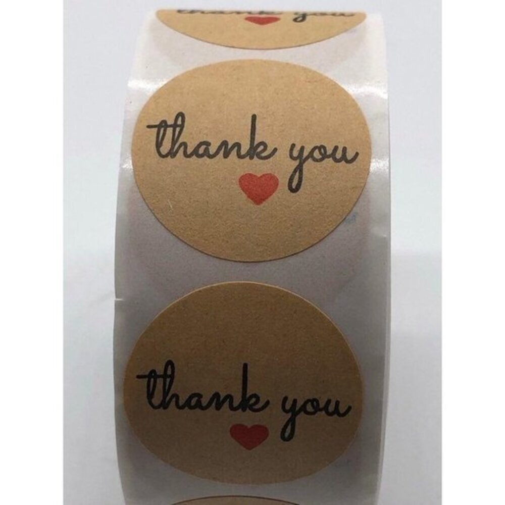 Thank You Stickers Kraft Paper with Red Heart 500pc 1in Product Label Stickers f